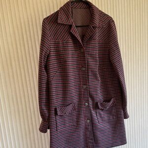 Vintage Handmade 70’s Long Button Houndstooth Plaid Jacket No Size Marking EUC